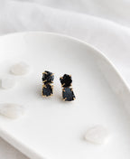 Raw Black Tourmaline Double Stone Gold Stud Earrings