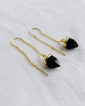 Natural Black Tourmaline gold-plated chain earrings