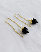 Natural Black Tourmaline gold-plated chain earrings