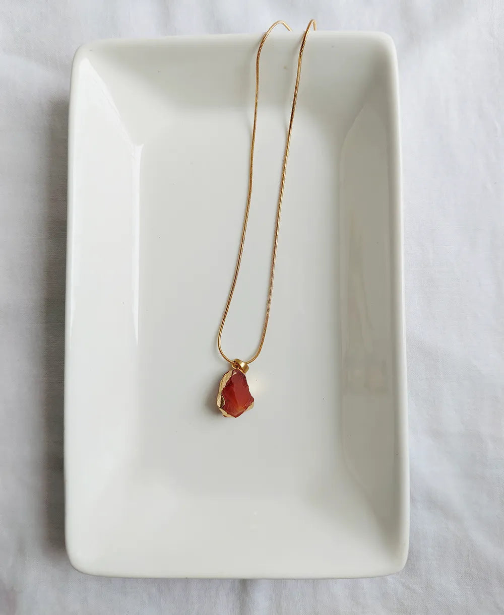 Natural Carnelian raw stone pendant necklace with 18K gold-plated chain