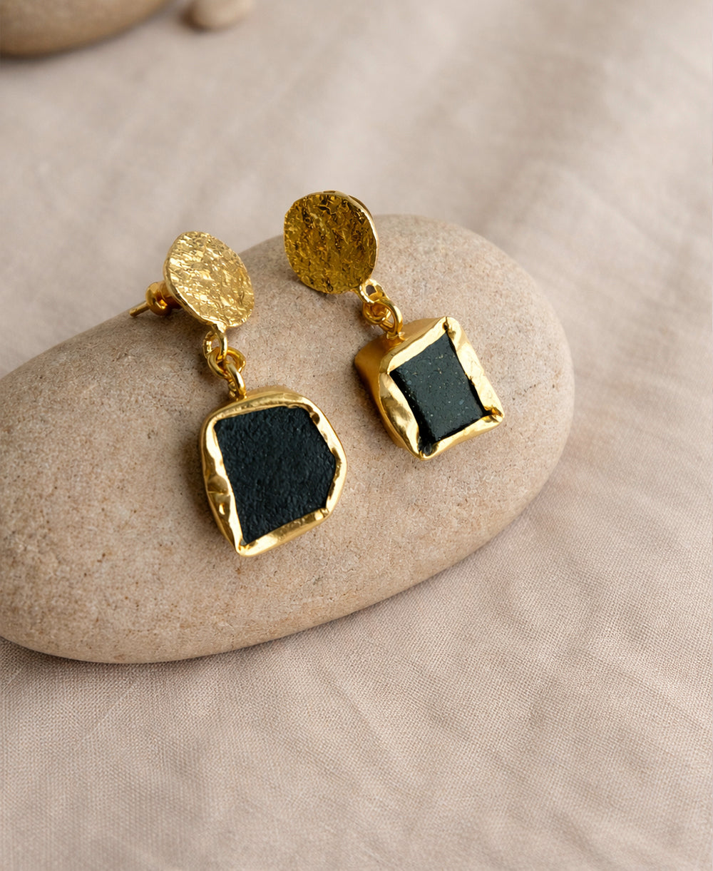 Emerald Coin Stud Drop Earrings