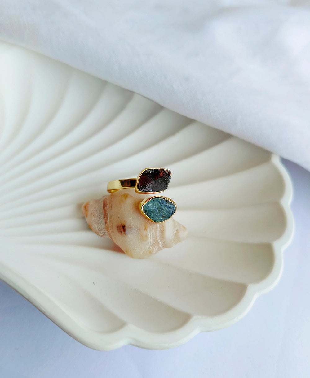 Garnet & Aquamarine Adjustable Ring