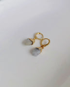 Raw Moonstone drop earrings with gold-plated hoops