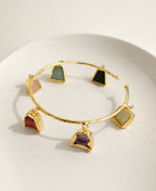 Raw Multi-Gemstone Charm Gold Bangle Bracelet