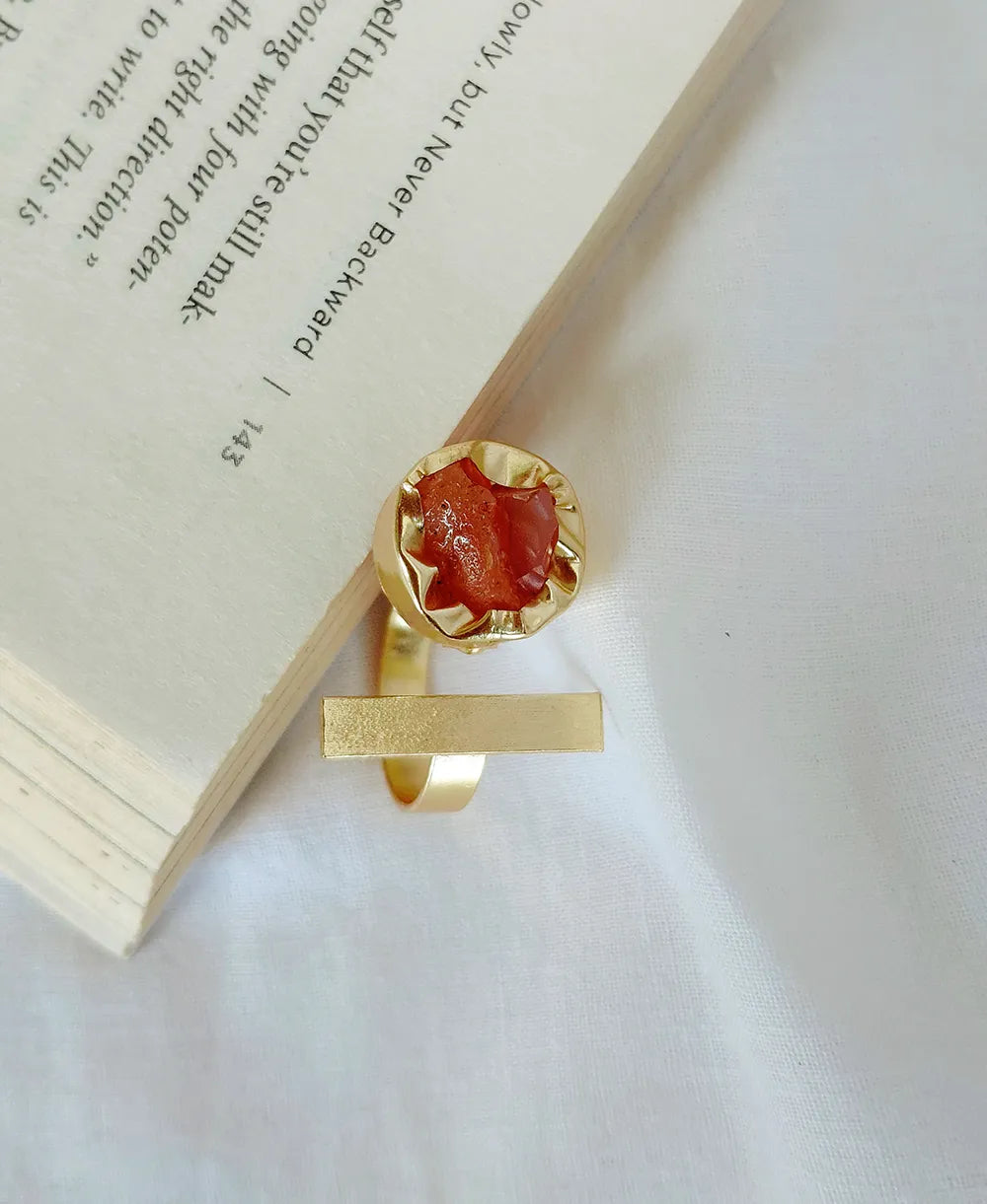 Solar Bar Carnelian 18K Gold Plated Ring
