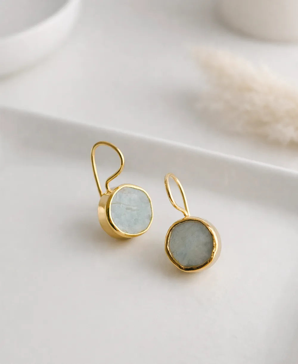 Natural Amazonite Round Drop Earrings