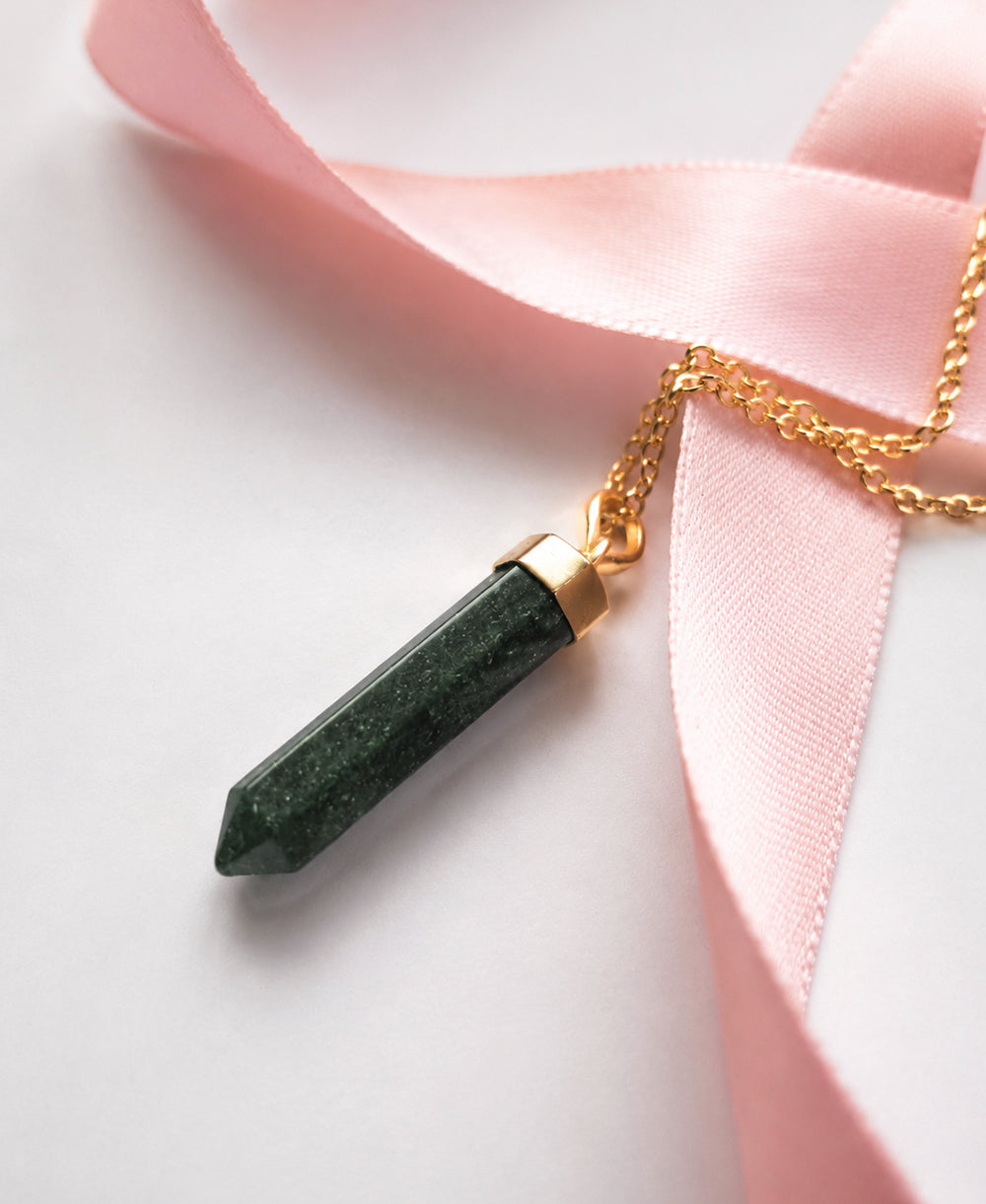 Emerald Green Crystal Point Gold Necklace