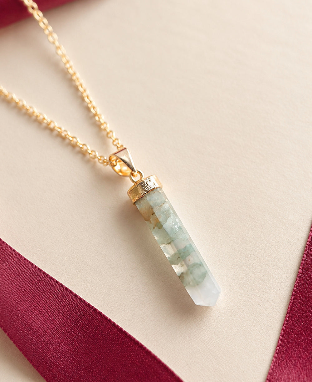 Elegant Green Fluorite Pencil Pendant Necklace