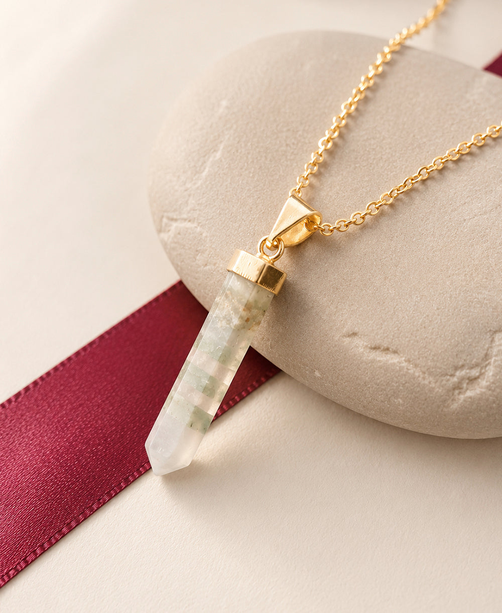 Elegant Green Fluorite Pencil Pendant Necklace