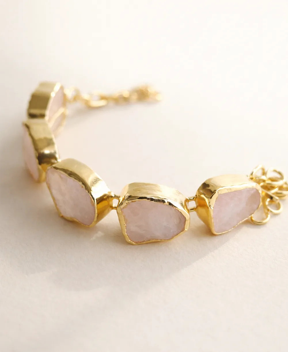 Blush Bloom Rose Quartz 18K Gold Plated Bracelet