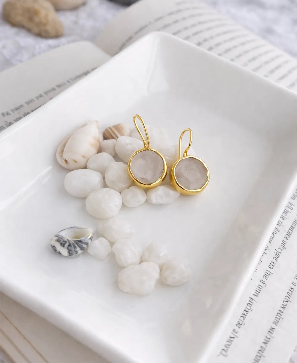 Minimal Rose Quartz Gold Drop Earrings