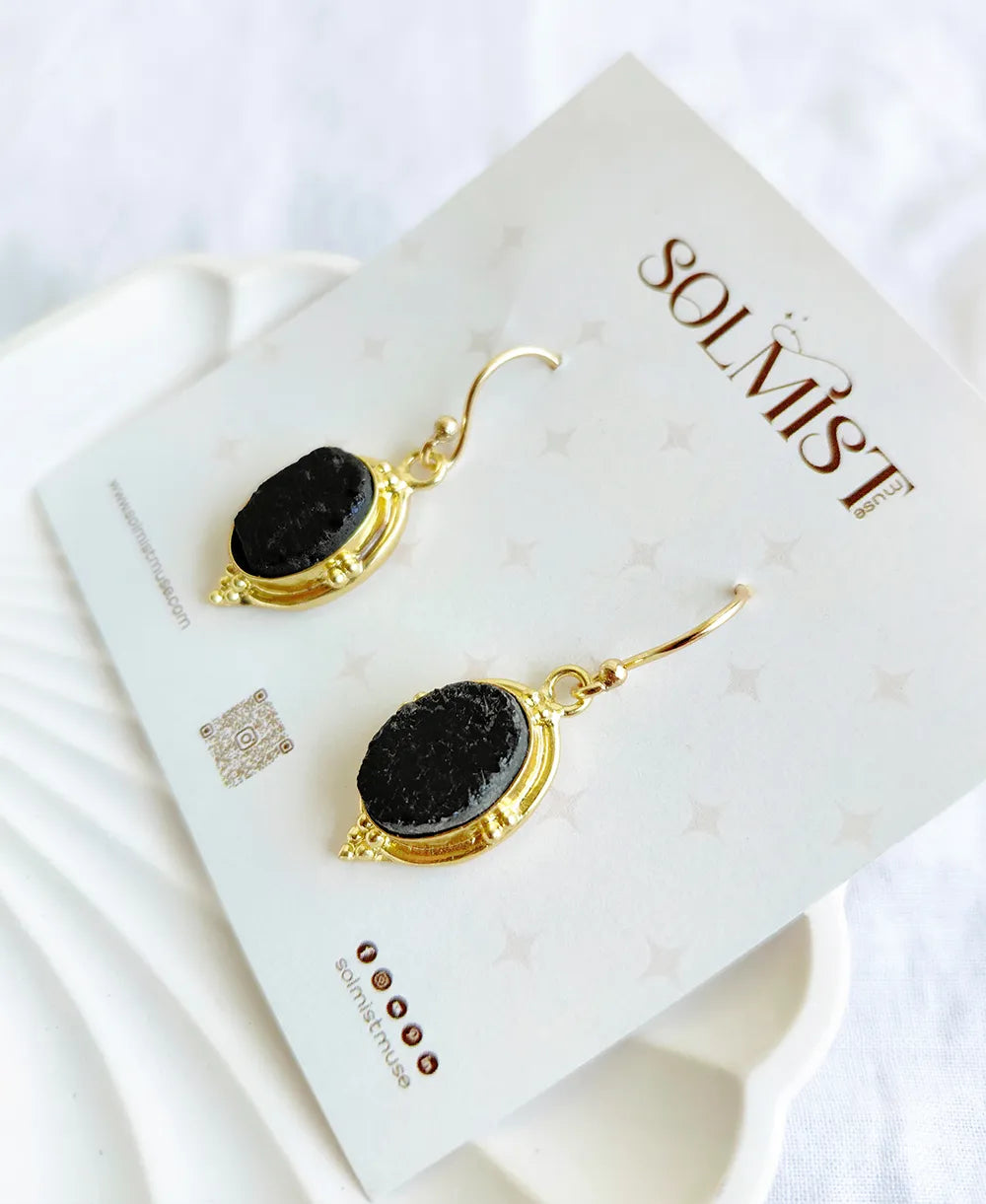 Black Tourmaline Shield Drop Earrings