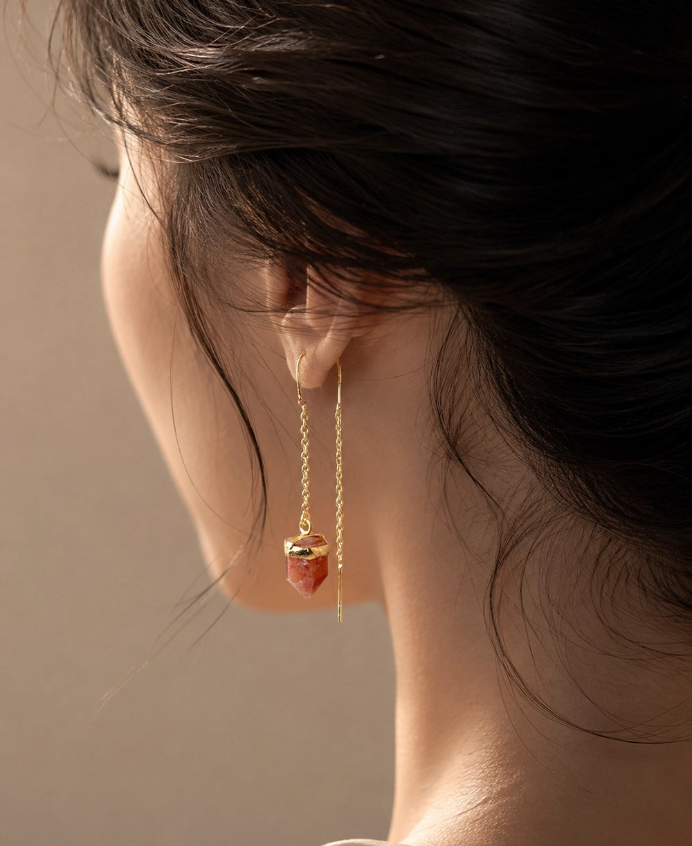 Natural carnelian gold chain earrings for daily wear and gifting