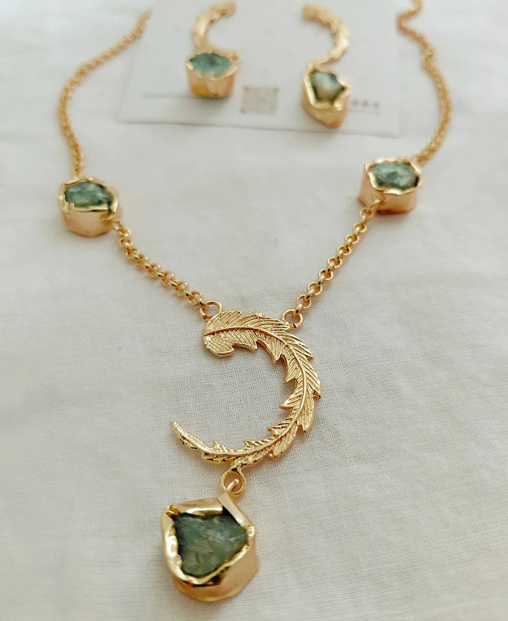Natural green gemstone gold-plated celestial jewellery set