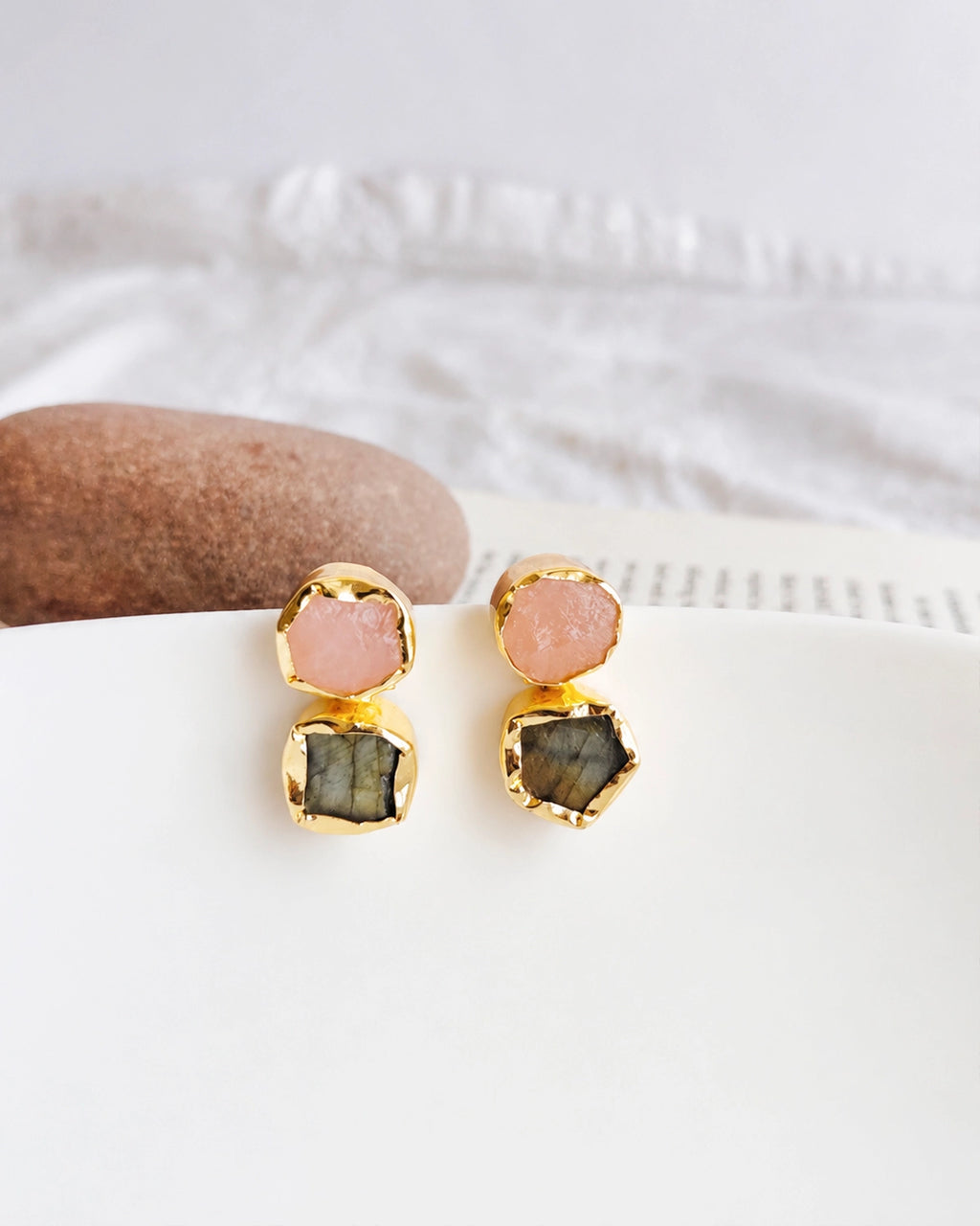 Rose Quartz & Labradorite Harmony Drop Earrings