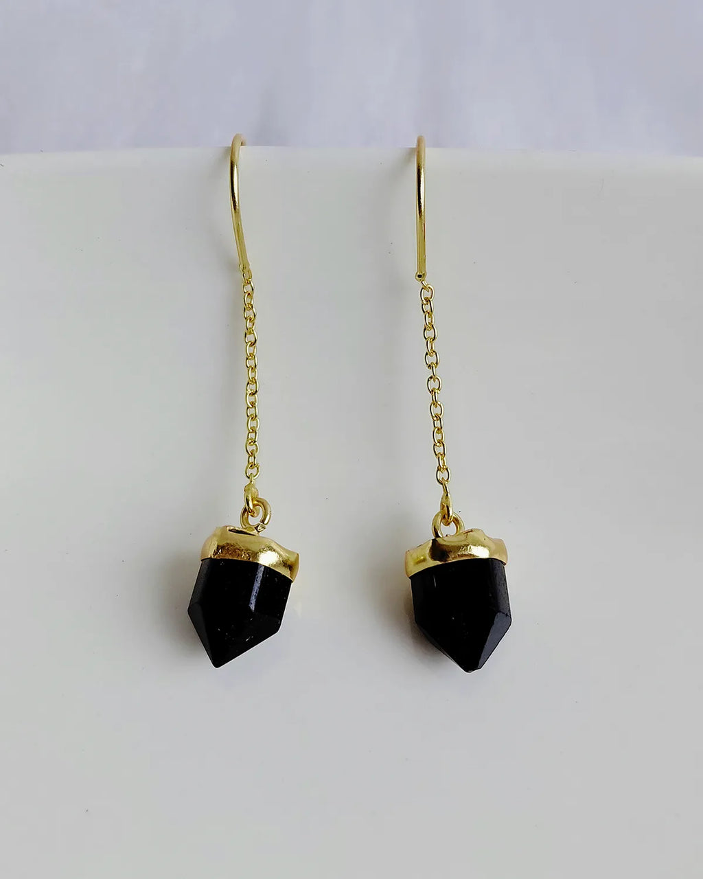 Noir Aura Black Tourmaline threader earrings