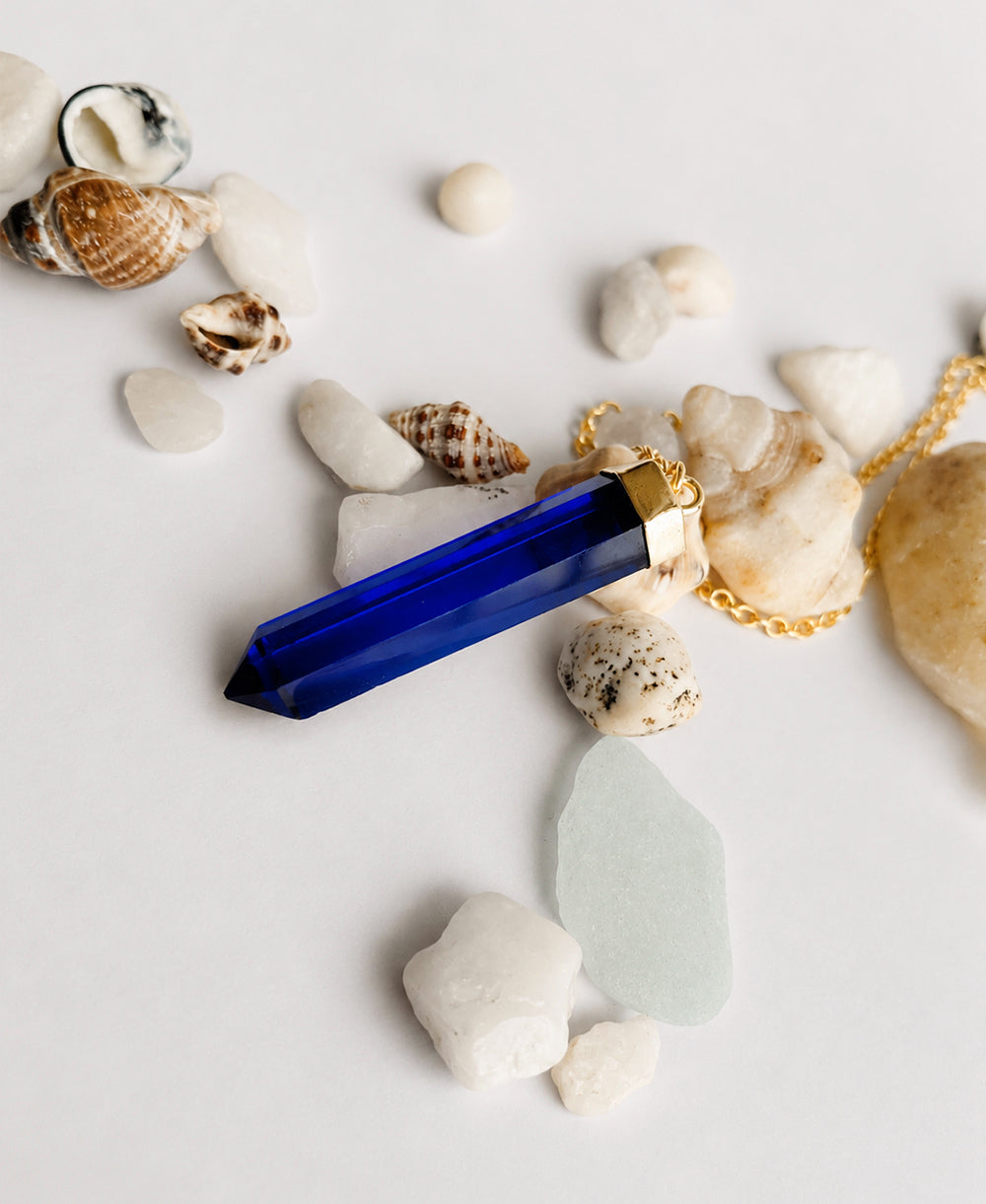 Cobalt Tide Crystal Gold Necklace