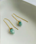Ocean blue gemstone threader earrings in premium gold finish