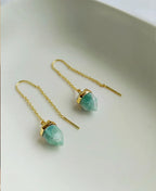 Ocean blue gemstone threader earrings in premium gold finish