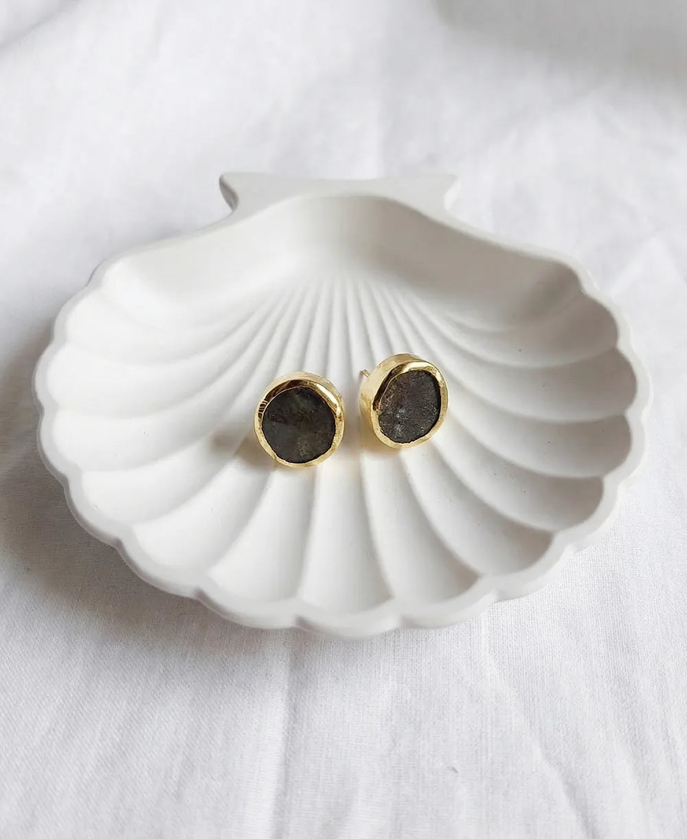 Raw Black Druzy Gold Stud Earrings