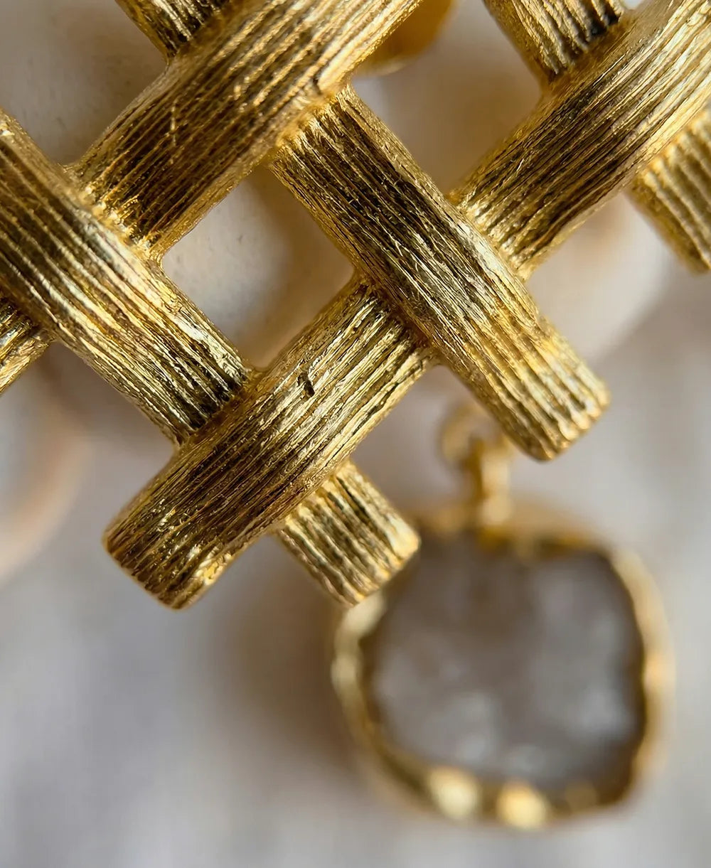 Raw Moonstone Geometric Drop Earrings