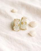 Raw Moonstone Double Stone Gold Huggie Earrings