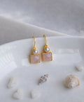 Rose Quartz & Pearl Gold Hook Drop Earrings