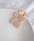 Raw Rose Quartz Triple Drop Earrings