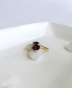 Purple raw Amethyst adjustable ring styled with white crystal stones.