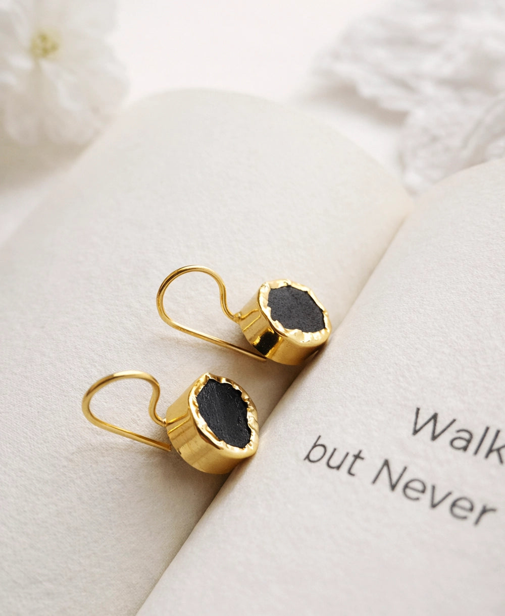 Raw Black Tourmaline Gold-Plated Drop Earrings