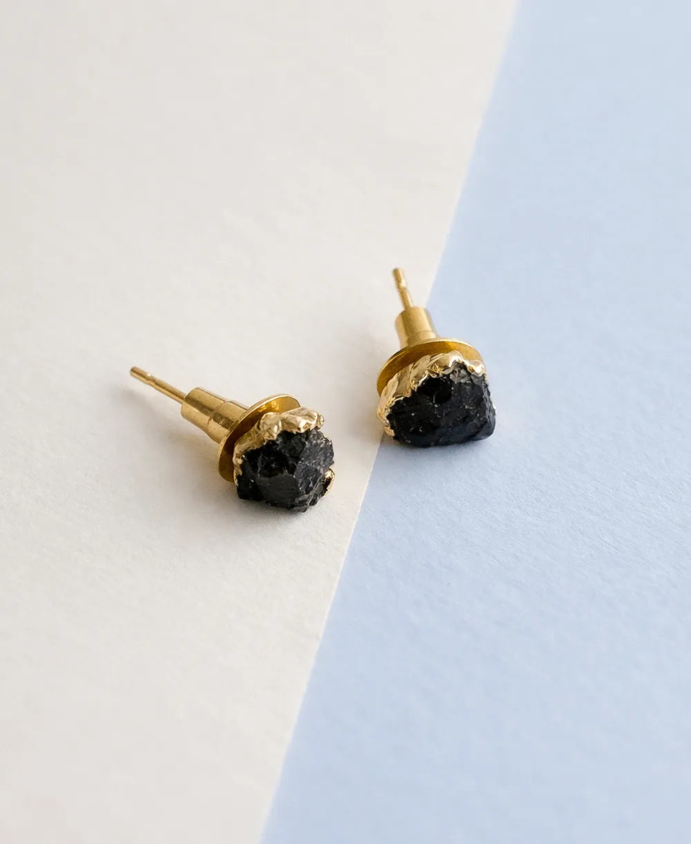 Raw Black Tourmaline Stud Earrings