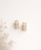 Raw Moonstone Double Stone Gold Huggie Earrings