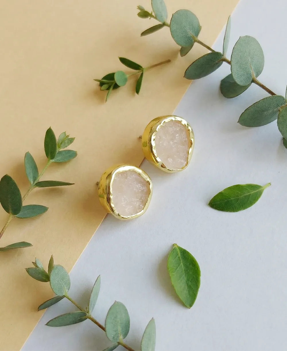 Amour Rose Quartz Gemstone Stud Earrings