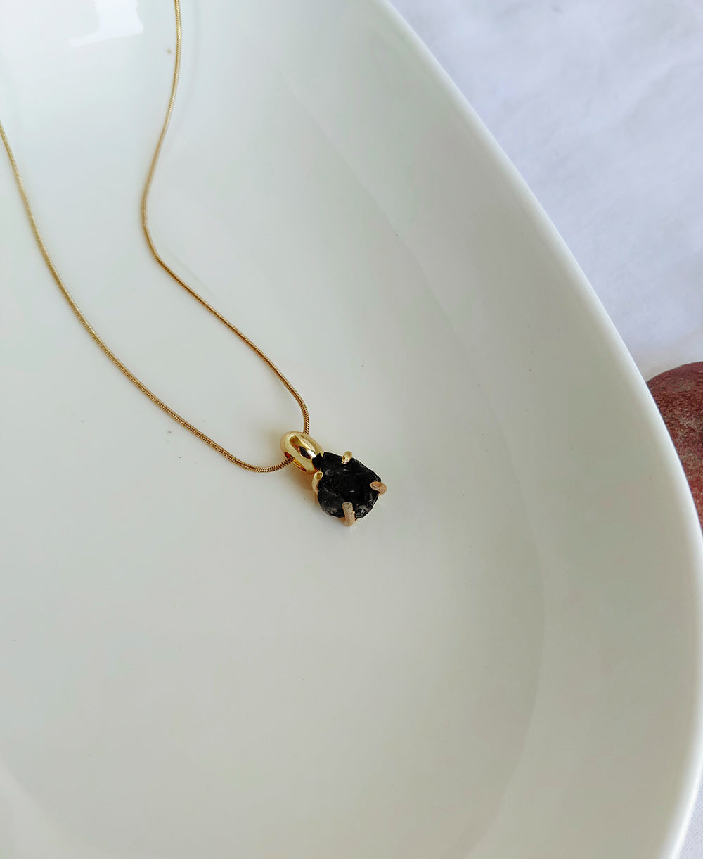 Midnight Onyx 18K Gold Plated Pendant Necklace