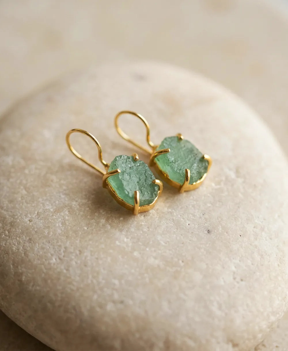 Aventurine Glow Gold Drop Earrings