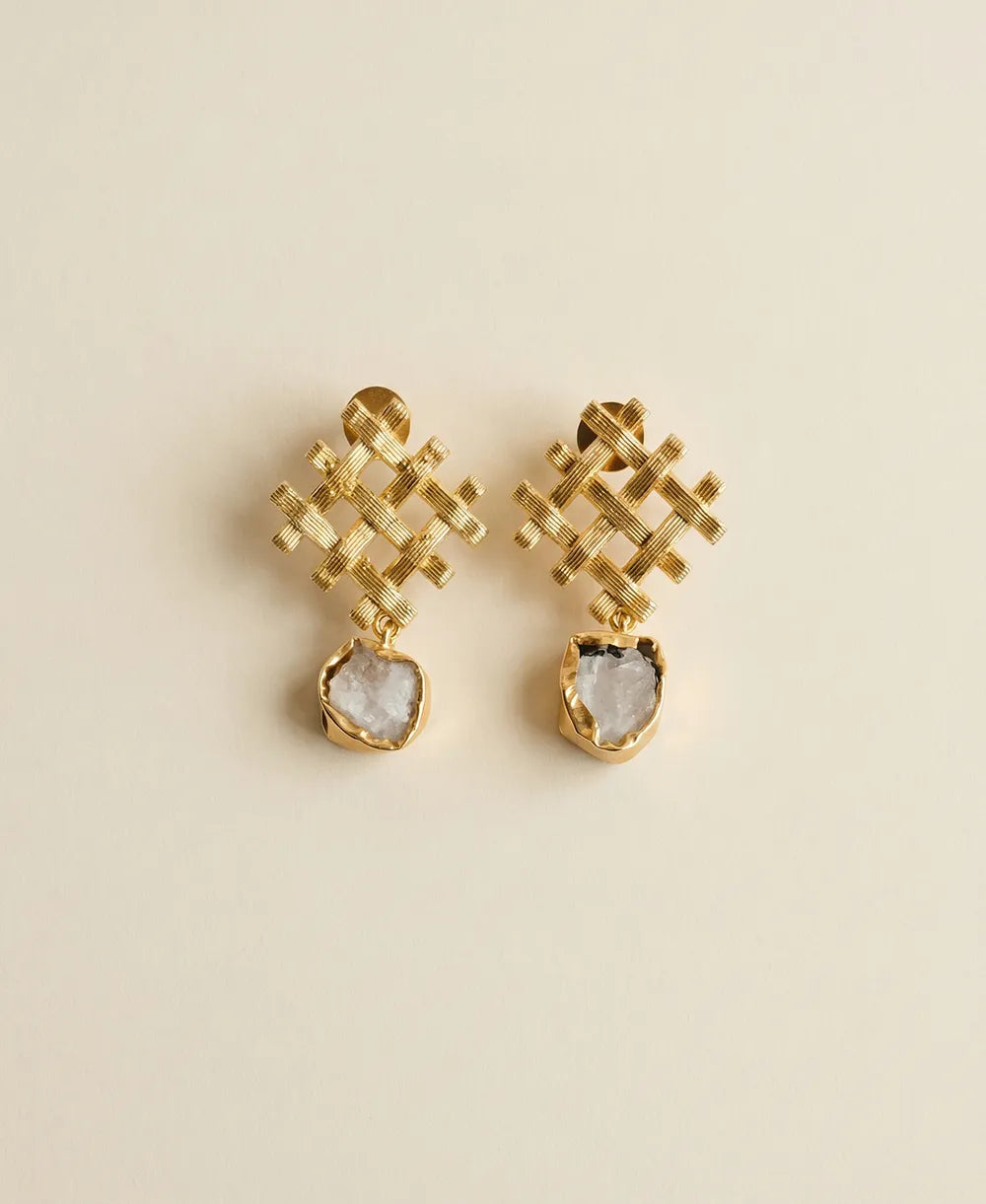Raw Moonstone Geometric Drop Earrings
