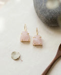 Rose Quartz Love Drop Earrings with natural blush-pink gemstones, French hooks and 18K gold-plated prong setting.