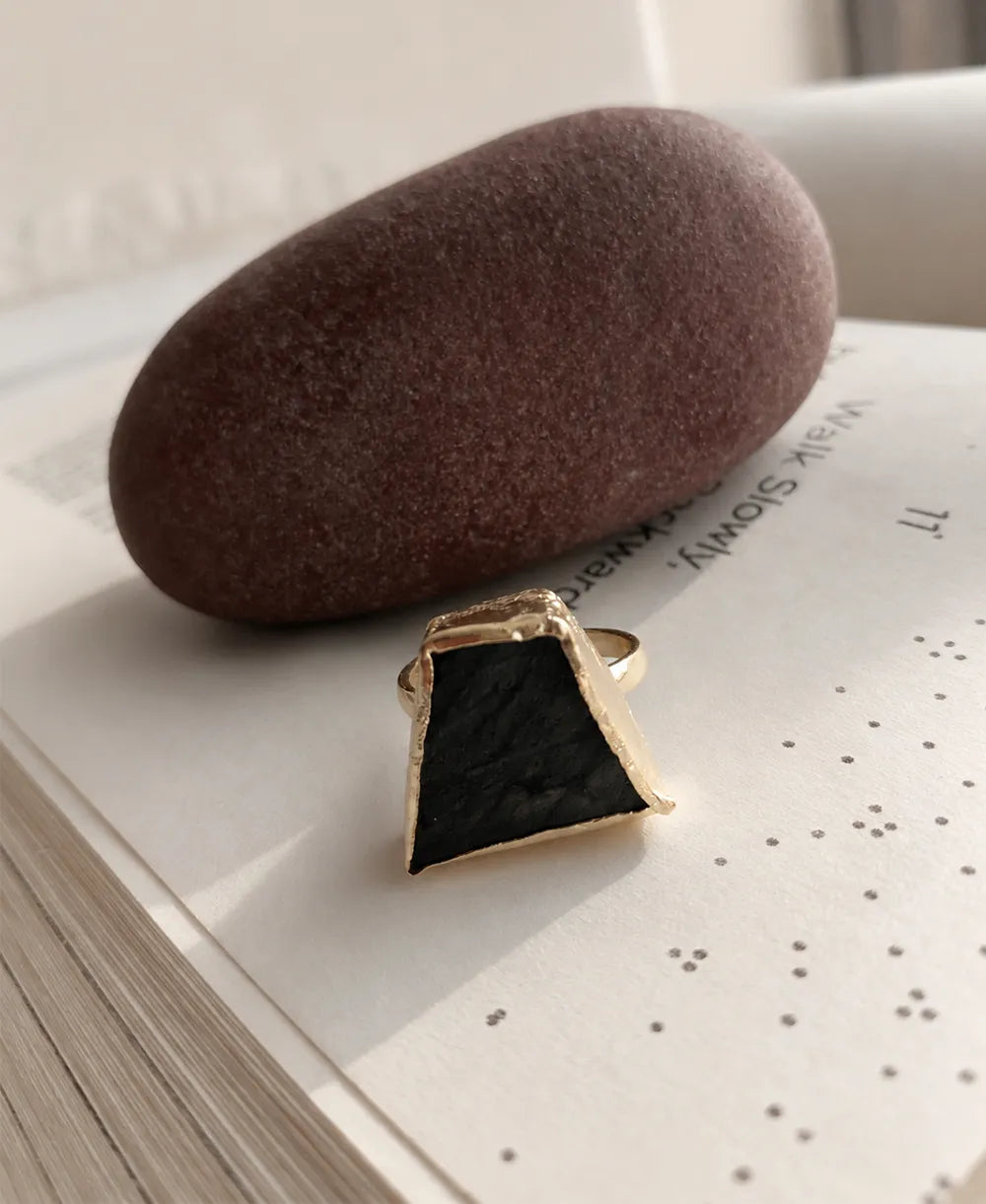 Black Onyx Shield 18K Gold Plated Ring