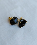 Rough Black Gemstone Gold Studs