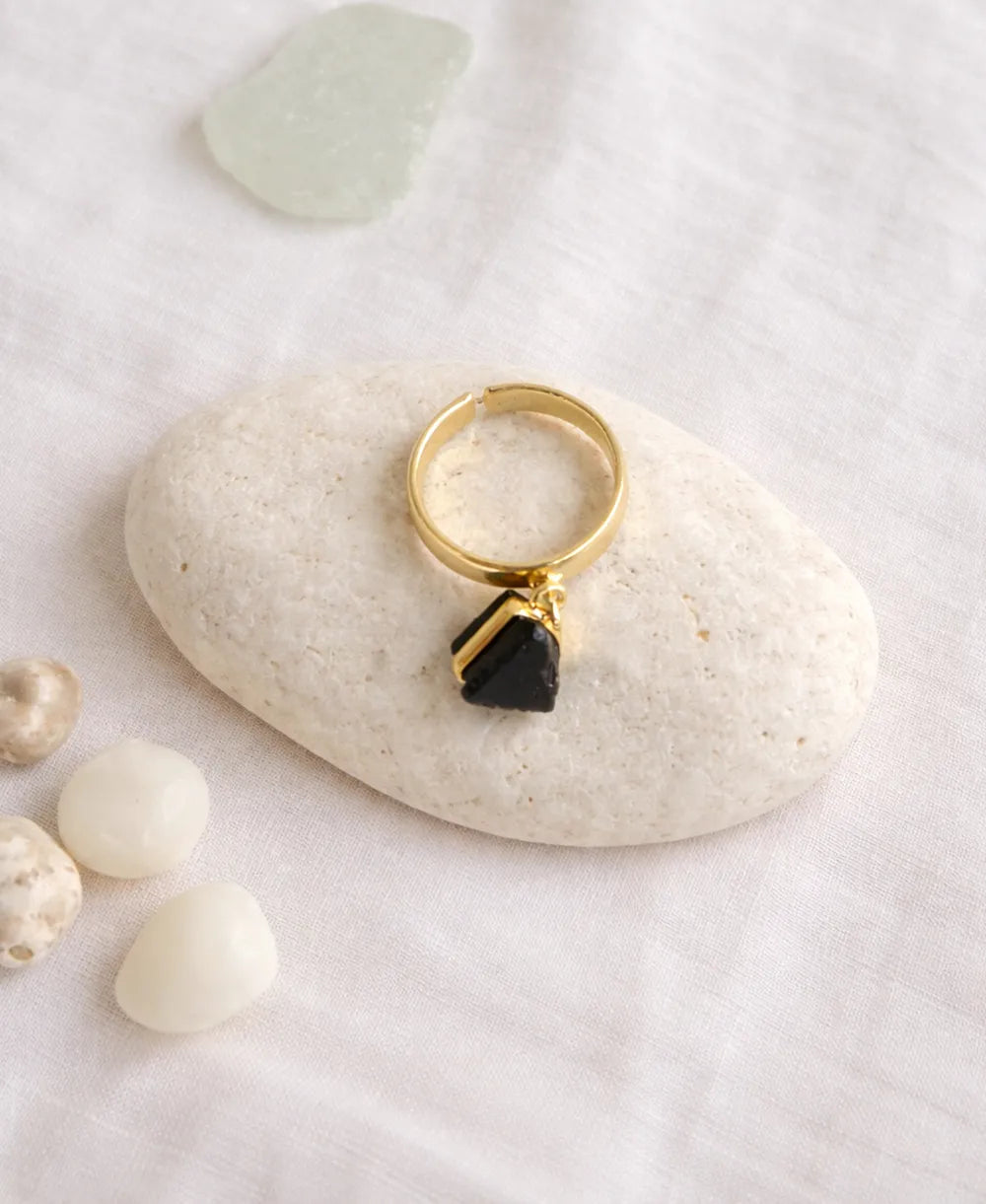 Midnight Raw Black Stone Adjustable Ring