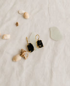 Black Tourmaline Shield Gold Earrings