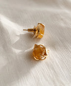 Sunlit Citrine Raw Gemstone Gold Stud Earrings