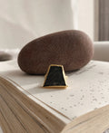 Black Onyx Shield 18K Gold Plated Ring with natural raw black gemstone and adjustable gold-plated band.