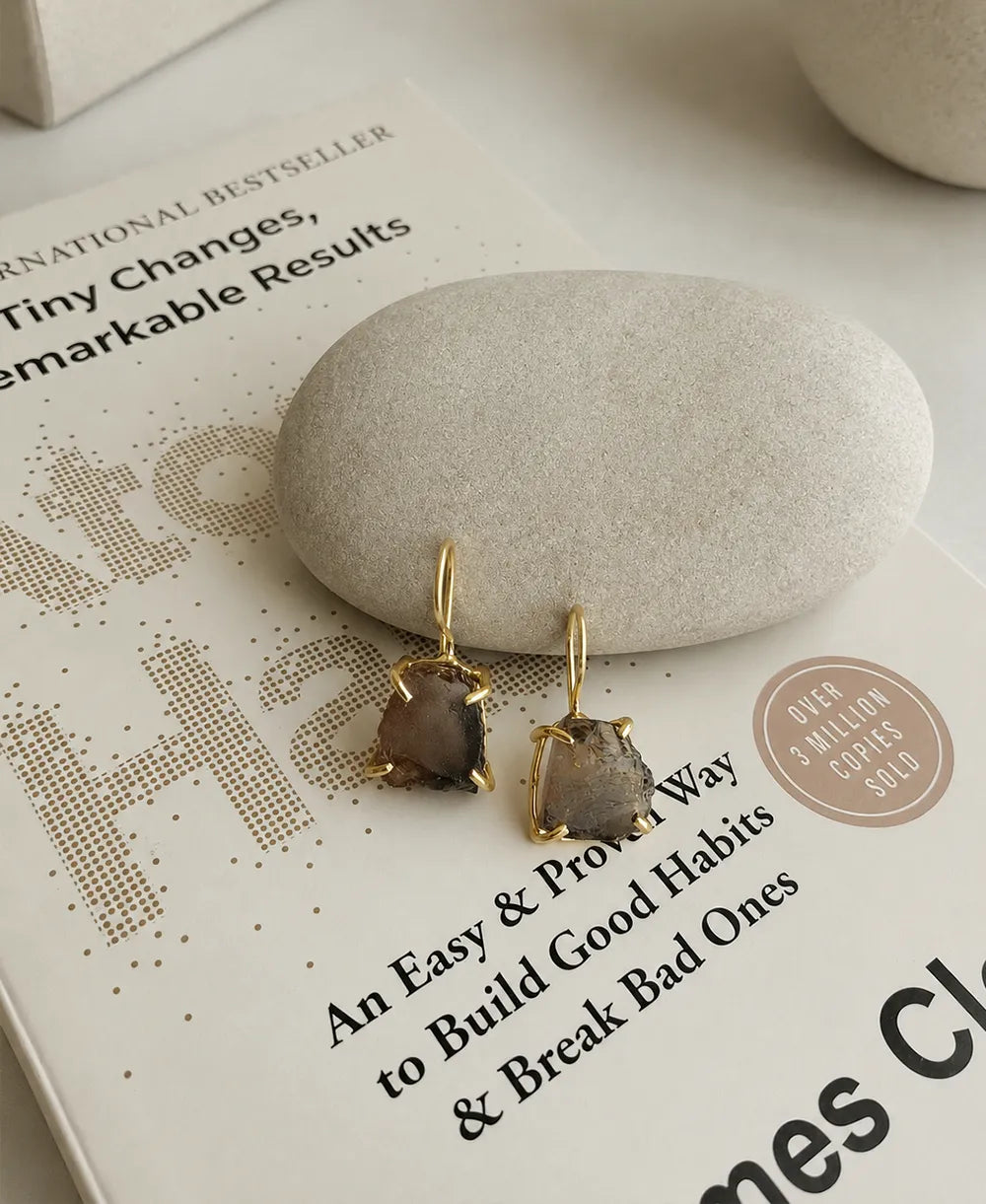 Earthy Smoky Quartz Gold Earrings