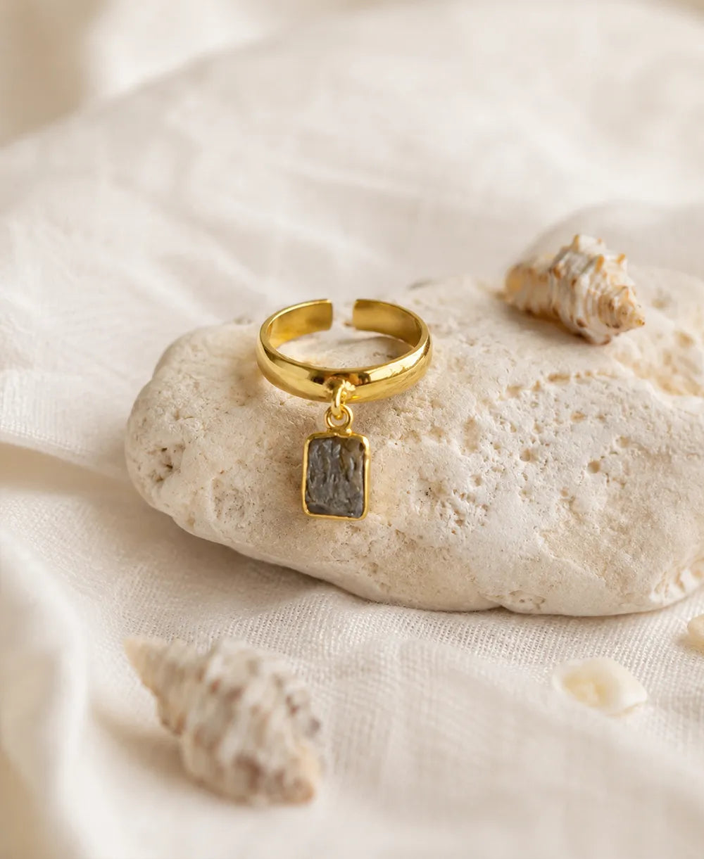 Smoky Quartz Gemstone Adjustable Gold Ring