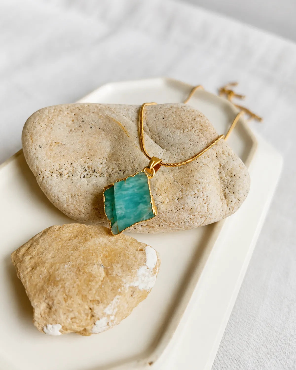 Aqua Muse 18K Gold Plated Natural Stone Pendant Necklace