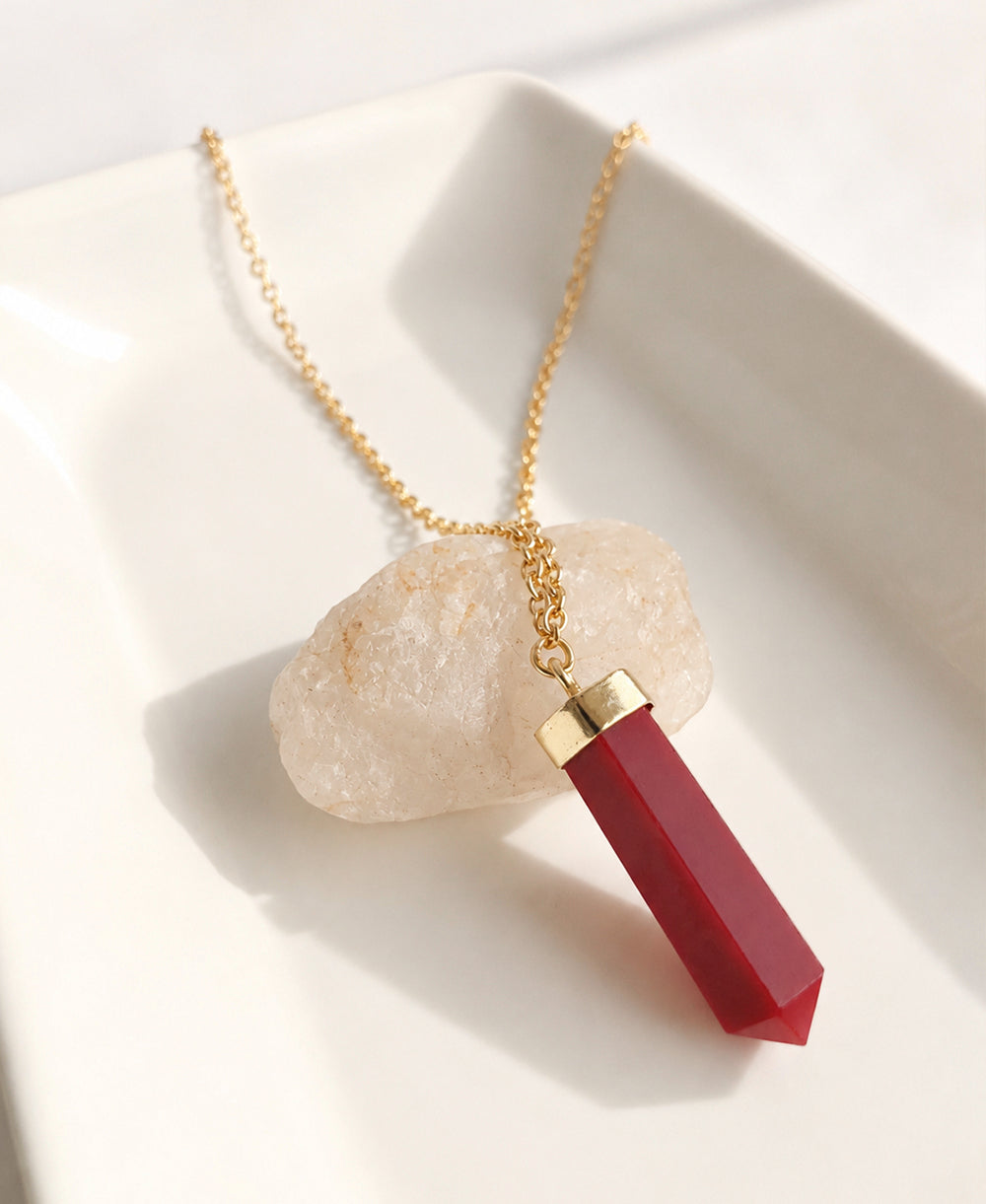 Red Carnelian Crystal Point Pendant Necklace