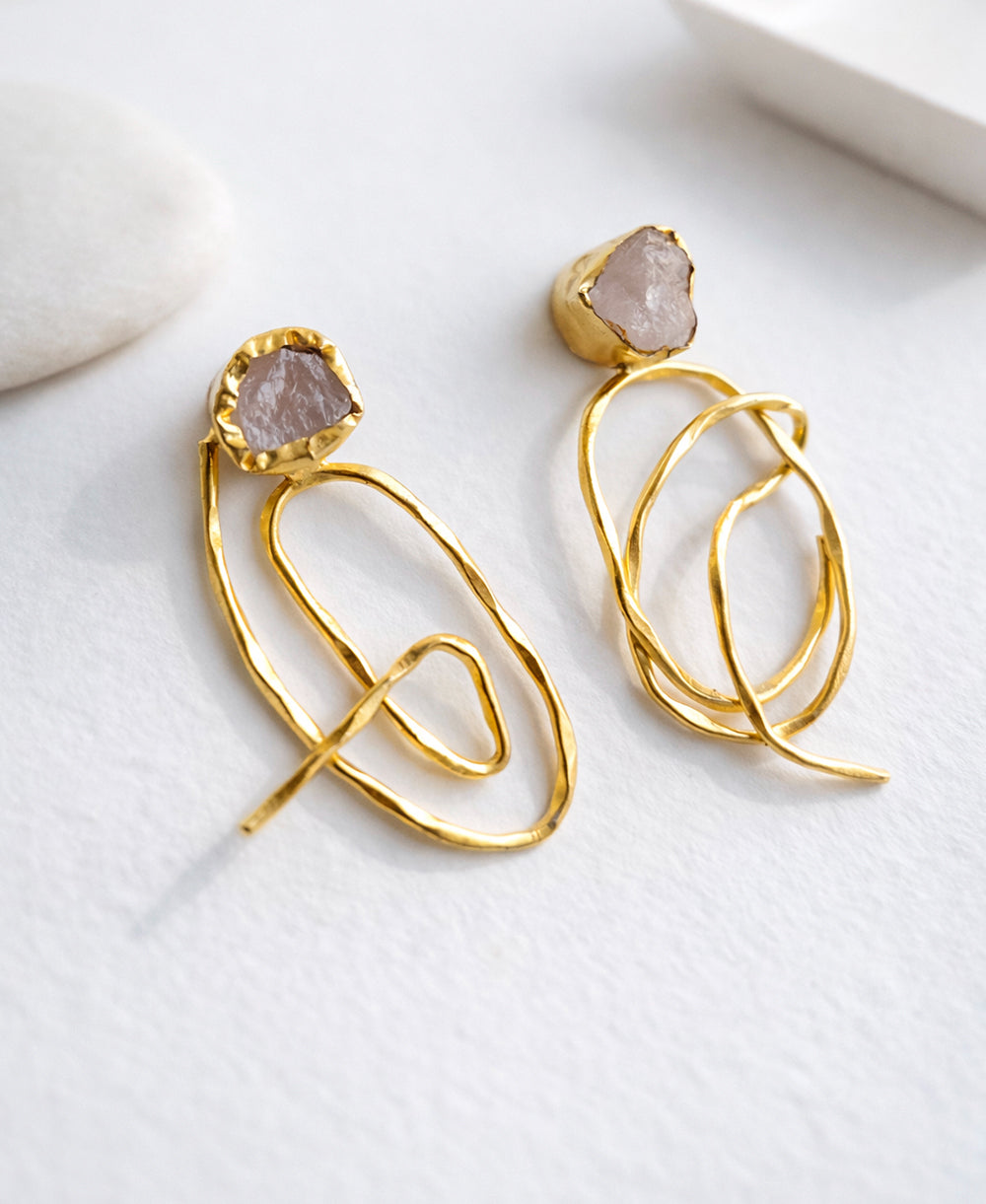 Raw Rose Quartz Spiral Wire Earrings