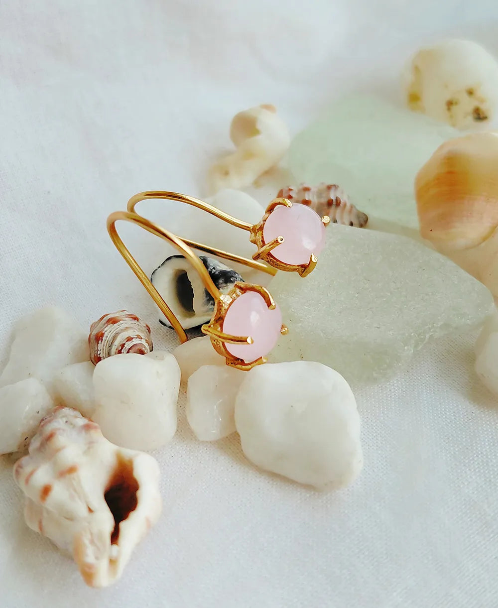 Rose Quartz Dewdrop Earrings with 18K gold-plated hooks