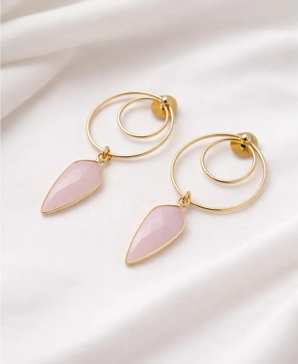 Rose Quartz Hoop Drop Earrings
